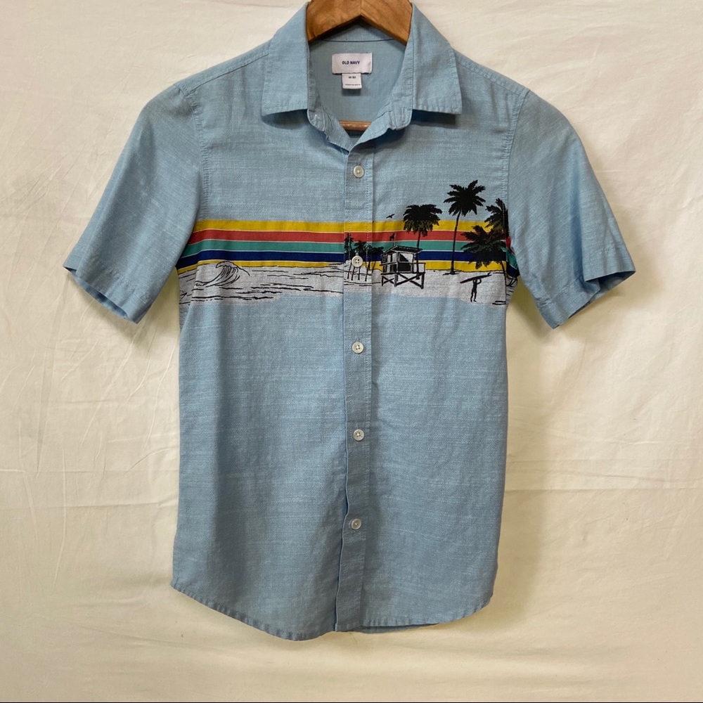 Boys beach scene button up